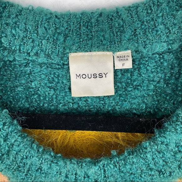 MOUSSY Striped Boucle Sweater, Green, Yellow, Tan - Picture 2 of 5